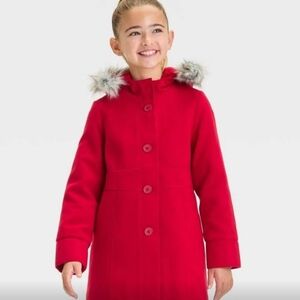 Cat & Jack Red Pea Coat with Faux 1